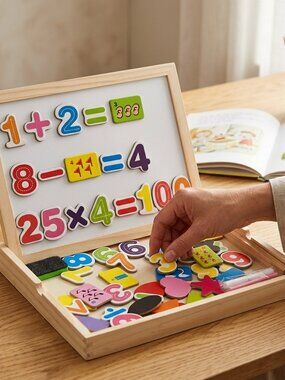 2-in-1 Wooden Art Easel, Magnetic Board & Chalkboard Toy